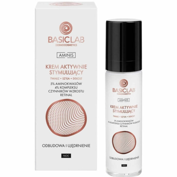 BasicLab Krem aktywnie stymulujący na noc do twarzy z 5% aminokasów ODBUDOWA I UJĘDRNIENIE kosmetyki dunia